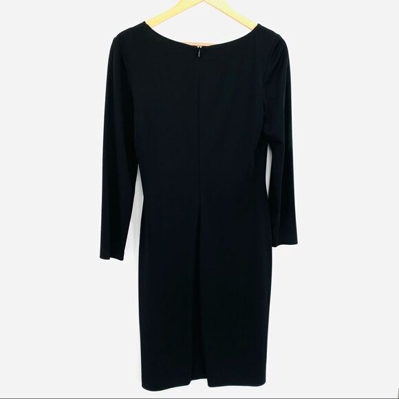David Meister black asymmetric neckline black dress elbow length sleeves size 12 - Picture 3 of 9
